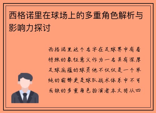 西格诺里在球场上的多重角色解析与影响力探讨